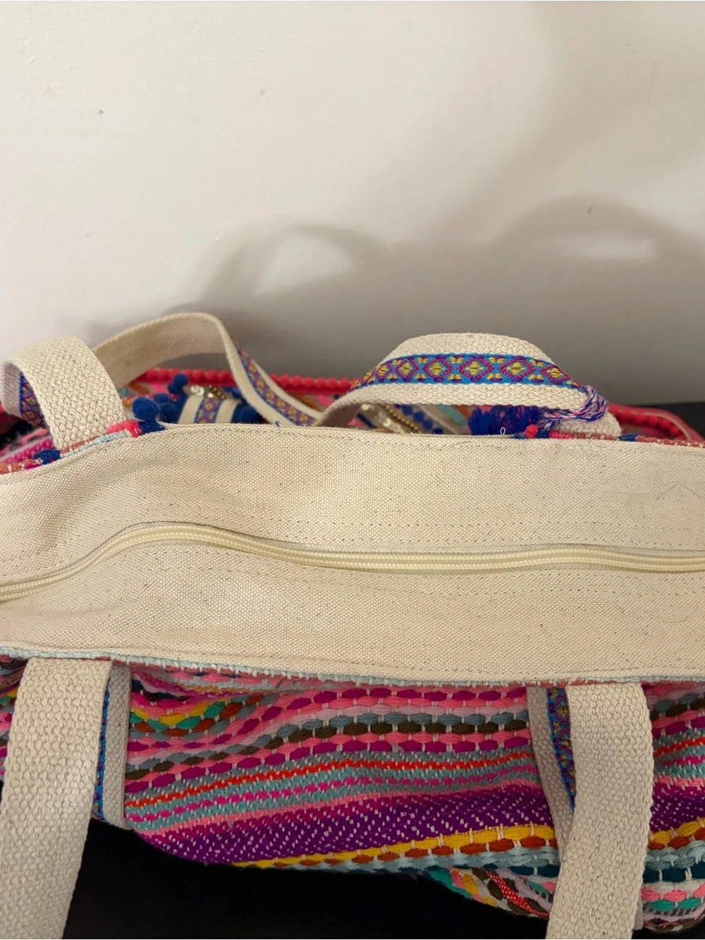 Handcrafted Multicolor Boho Tassel Tote - Pink & Blue Accents